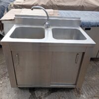 Μεταχειρισμένη Ανοξείδωτη Λάντζα με 2 Γούρνες & Κλειστό Ερμάριο (100x60)