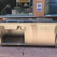 Μεταχειρισμένη Επαγγελματική Κλειστή Ανοξείδωτη Λάντζα με 2 Γούρνες & Πάγκο Δεξιά (200x60x86 cm)
