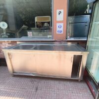 Μεταχειρισμένη Επαγγελματική Κλειστή Ανοξείδωτη Λάντζα με 2 Γούρνες & Πάγκο Δεξιά (200x60x86 cm)